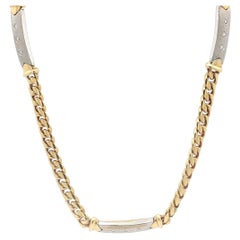 Vintage 18k Solid Gold Curb Cuban Chain Necklace Curved Diamond Stations