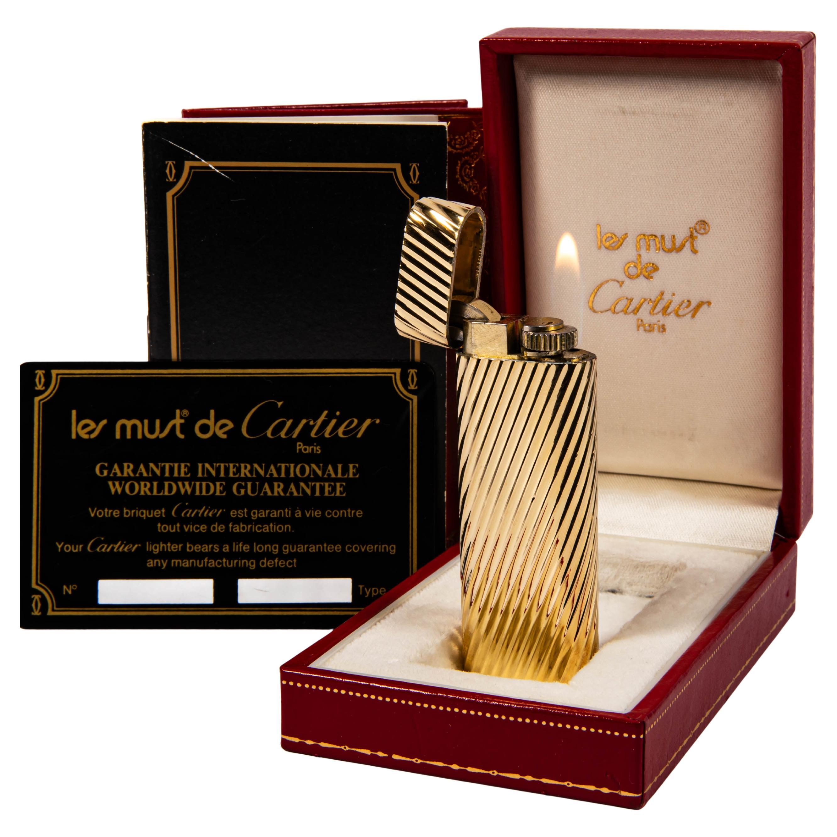 Vintage 18k Solid Gold Jacket CARTIER Les Must Lighter in Box 1970s