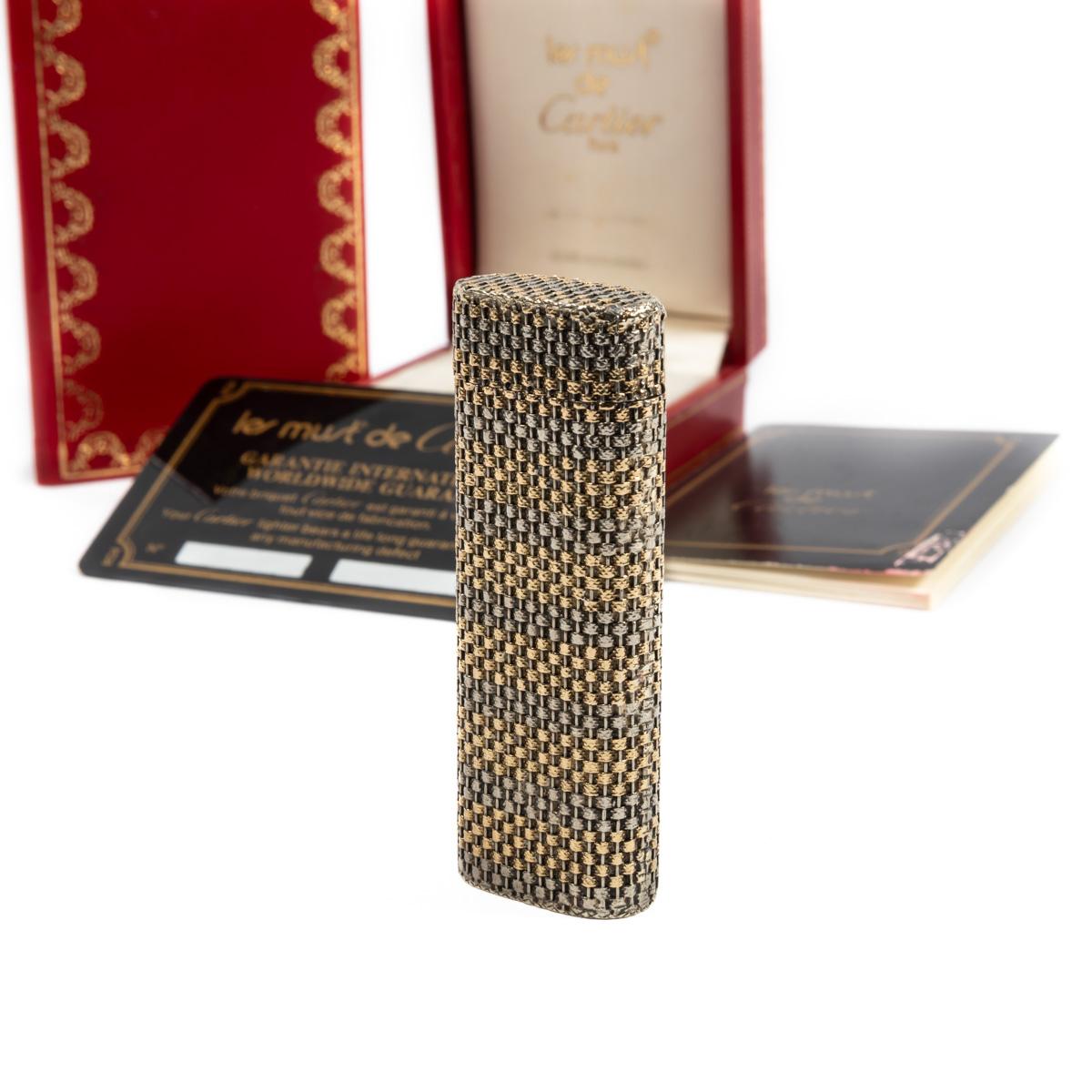 Vintage 18K Solid Gold sleeved Cartier Les must Lighter Complete in box 1970s 1