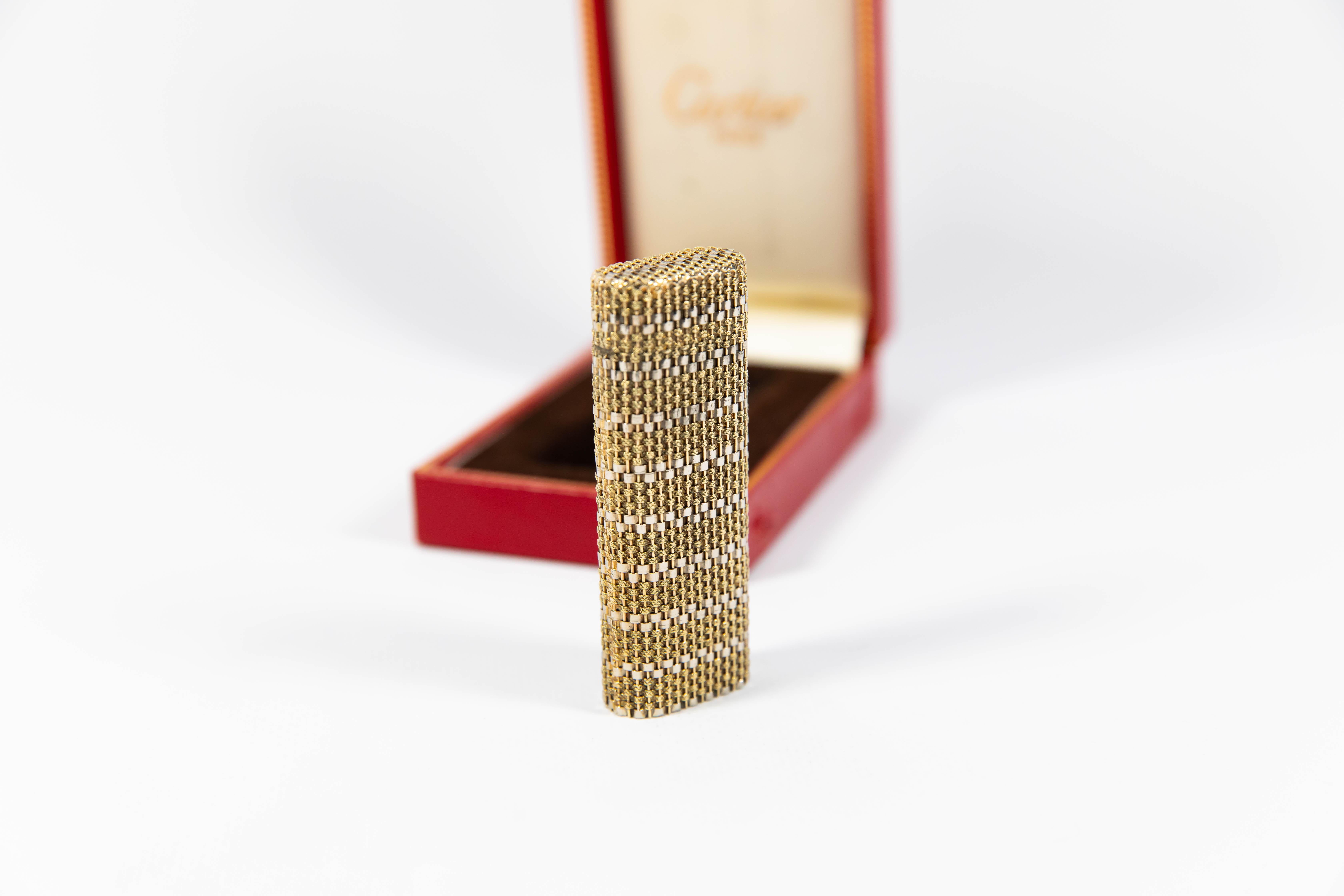 Vintage 18K Solid Gold Sleeved Cartier Les Must lighter Complete In Box 1970s 1