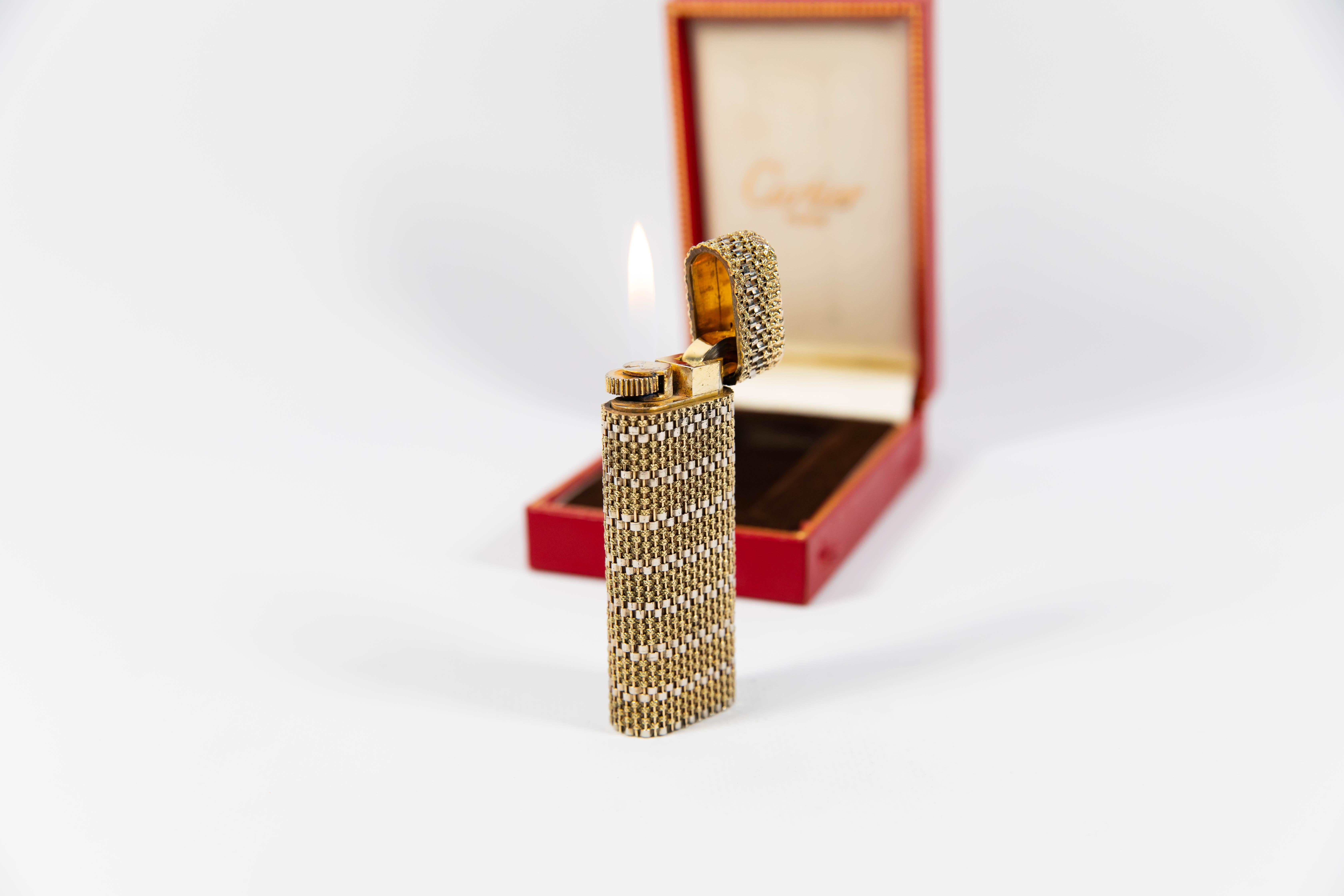Vintage 18K Solid Gold Sleeved Cartier Les Must lighter Complete In Box 1970s 2