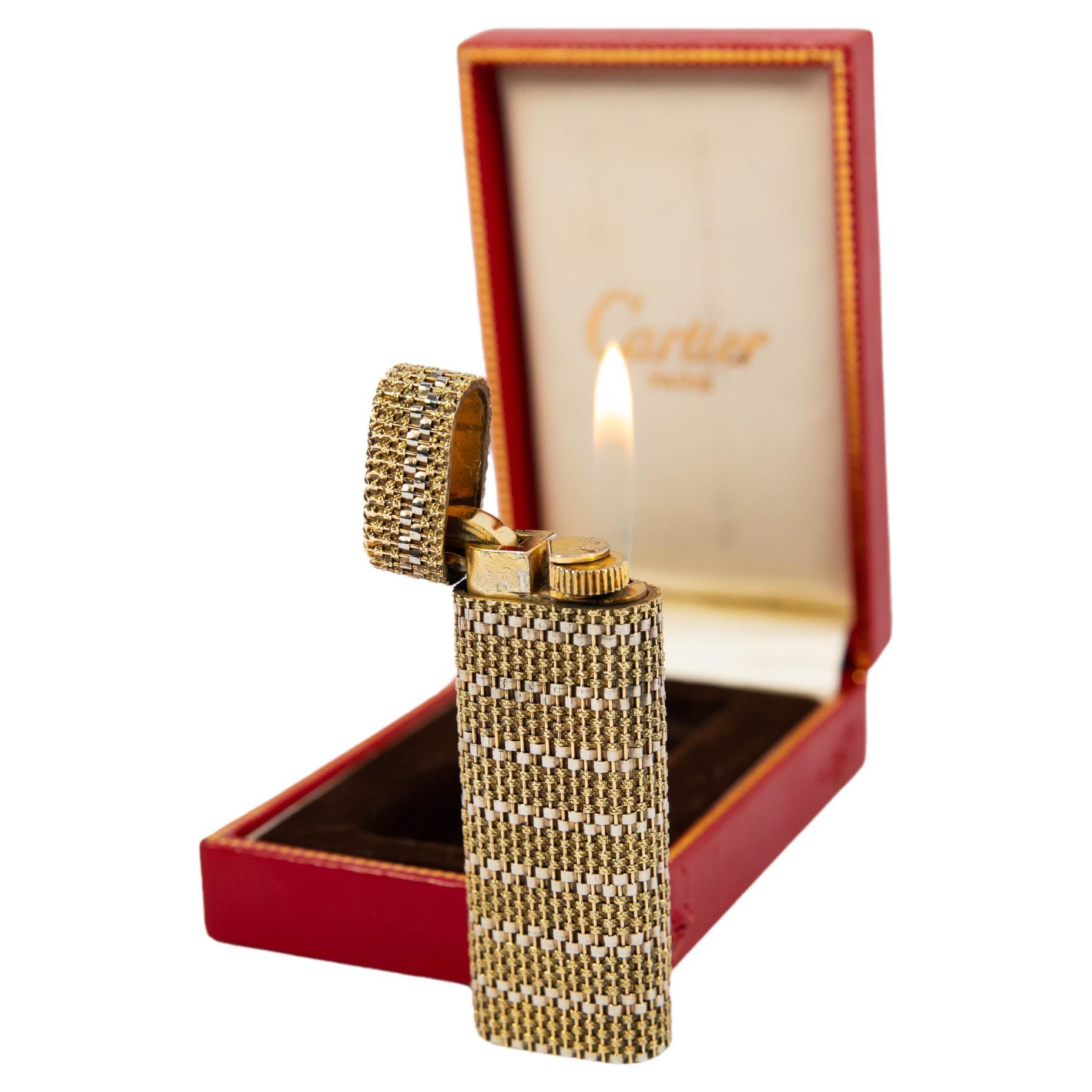 Cartier Les Must, briquet vintage à manches en or massif 18 carats, complet dans sa boîte, années 1970