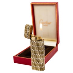 Vintage 18K Solid Gold Sleeved Cartier Les Must lighter Complete In Box 1970s