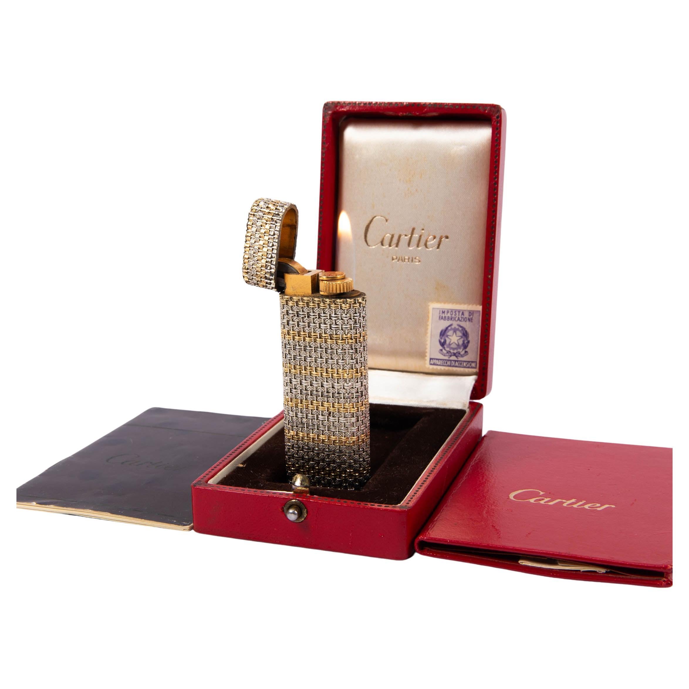 Vintage 18K Solid Gold Sleeved Cartier Les Must lighter Complete In Box 1970s