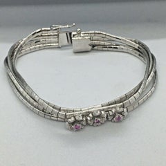 Vintage 18K Solid White Gold Textured Long Link Italian Bracelet Ruby Satin