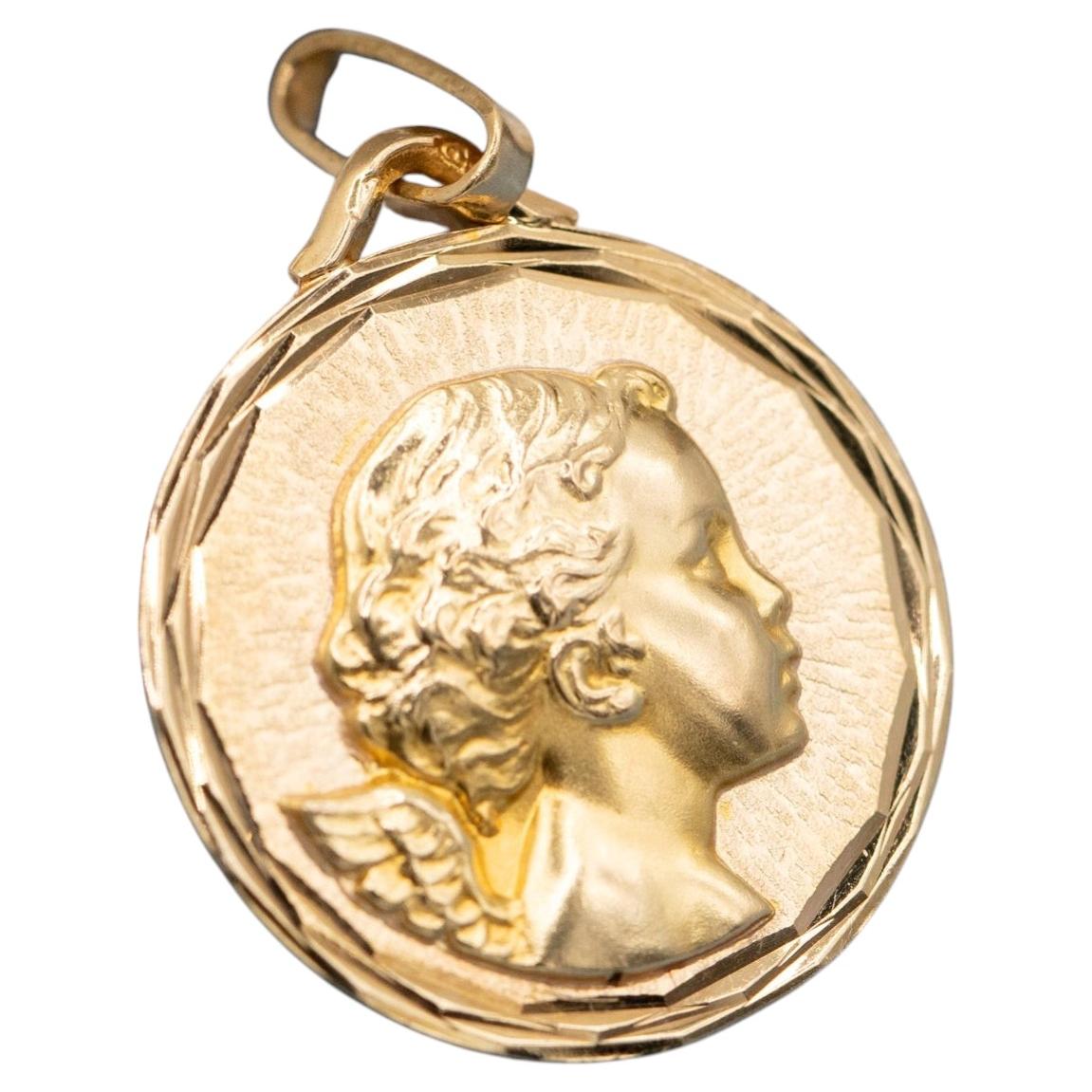 Vintage 18k solid Yellow Gold Cherub Pendant – French Hallmark, Good Luck Charm