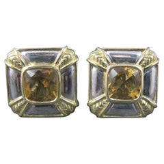 Retro 18k Sterling Citrine French Back Earrings