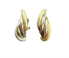 Vintage 18k Tri-Color Gold Twisted Hoop Earrings