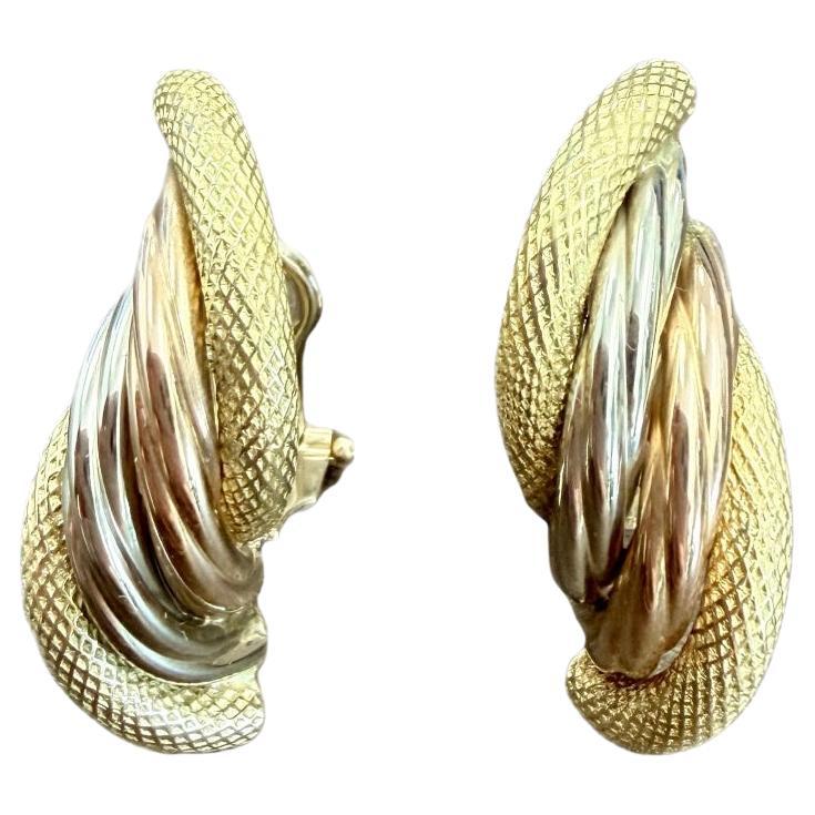 Vintage 18k Tri-Color Gold Twisted Hoop Ohrringe