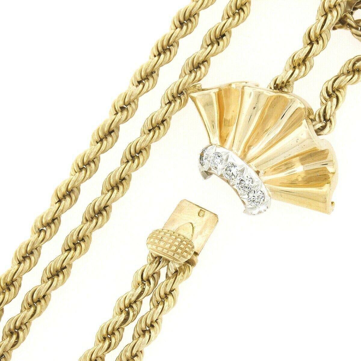 Vintage 18K TT Gold 1.42ctw Diamond Dual Rope Chain Tassel Slide Choker Necklace In Good Condition In Montclair, NJ