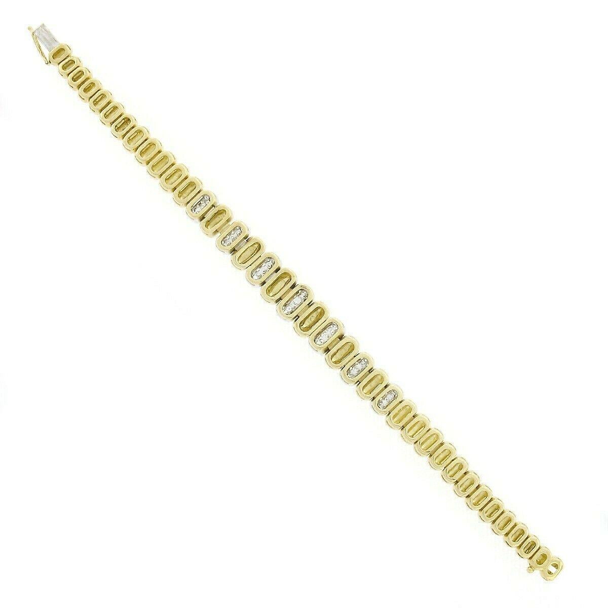 Women's or Men's Vintage 18K TT Gold 1.50ctw Pave Diamond & Polished Graduated Oval Link Bracelet For Sale