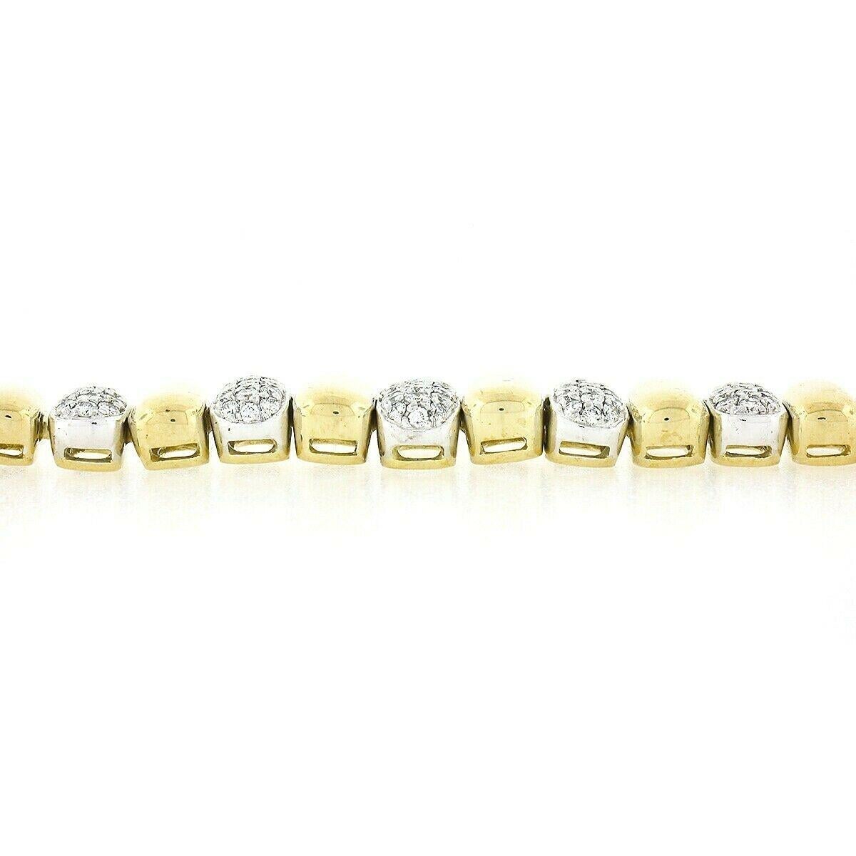 Vintage 18K TT Gold 1.50ctw Pave Diamond & Polished Graduated Oval Link Bracelet For Sale 1