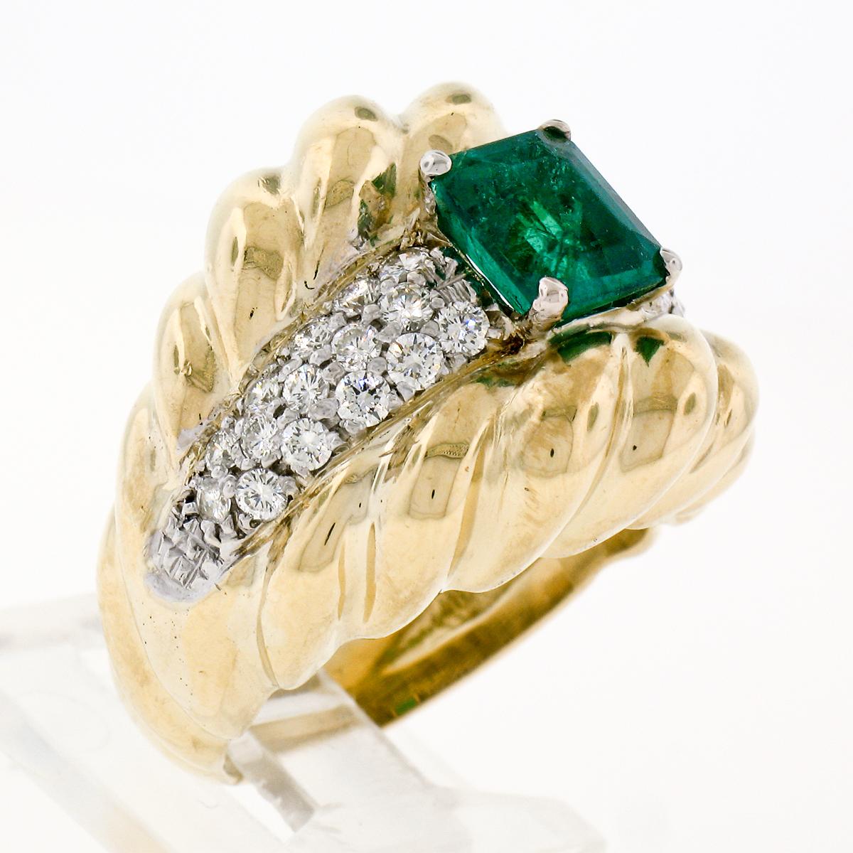 Vintage 18K TT Gold 2.29ctw GIA Colombian Emerald & Diamond Cocktail Ring For Sale 5