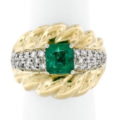 Vintage 18K TT Gold 2.29ctw GIA Colombian Emerald & Diamond Cocktail Ring