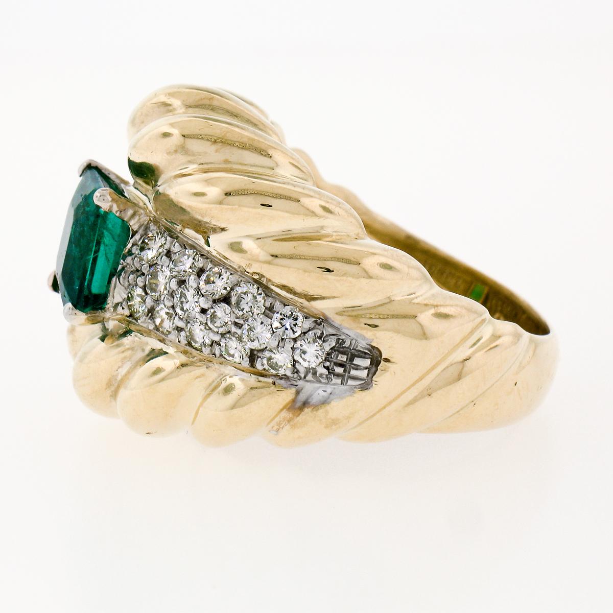 Vintage 18K TT Gold 2.29ctw GIA Colombian Emerald & Diamond Cocktail Ring For Sale 1