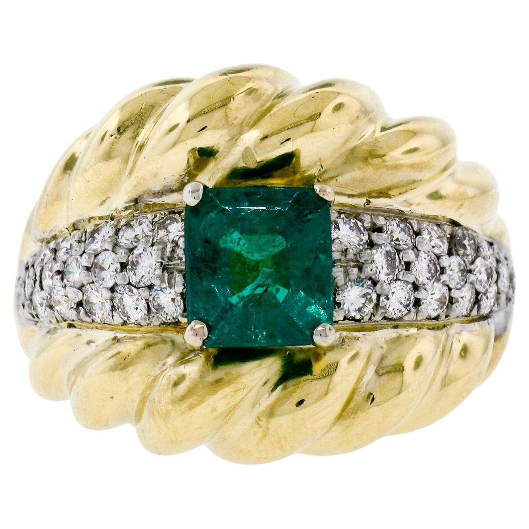 Vintage 18K TT Gold 2.29ctw GIA Colombian Emerald & Diamond Cocktail Ring For Sale