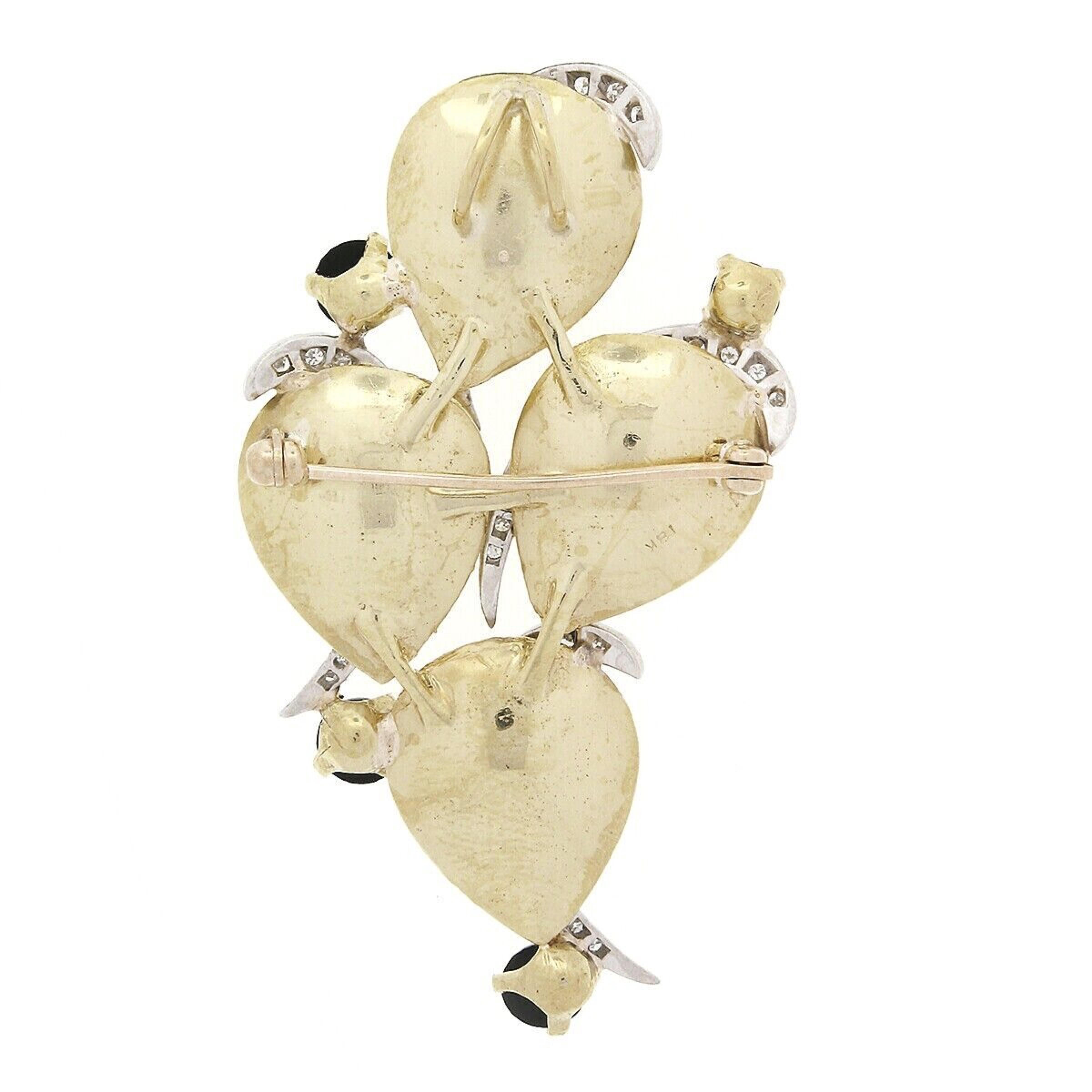 Rétro Pendentif broche en forme de goutte d'eau florentine vintage en or 18 carats TT, onyx noir et diamant en vente