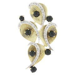 Vintage 18k TT Gold Black Onyx & Diamond Florentine Teardrop Brooch Pin Pendant