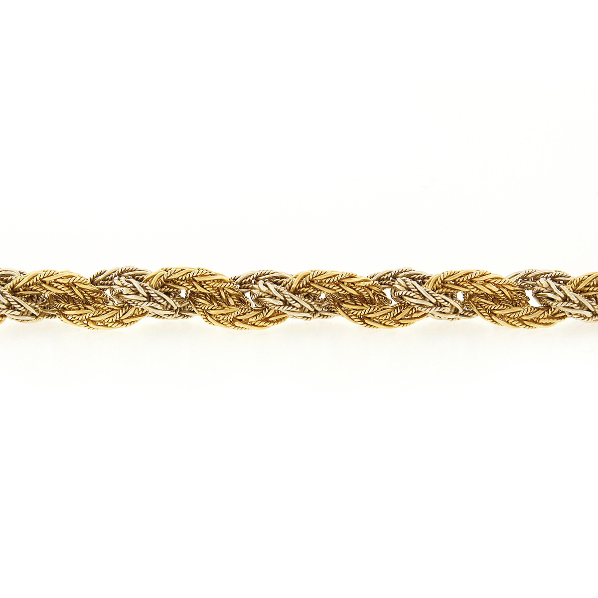 Vintage 18K TT Gold Braided Polished Twisted Wire Wheat Link Into Knot Bracelet In Excellent Condition For Sale In Montclair, NJ