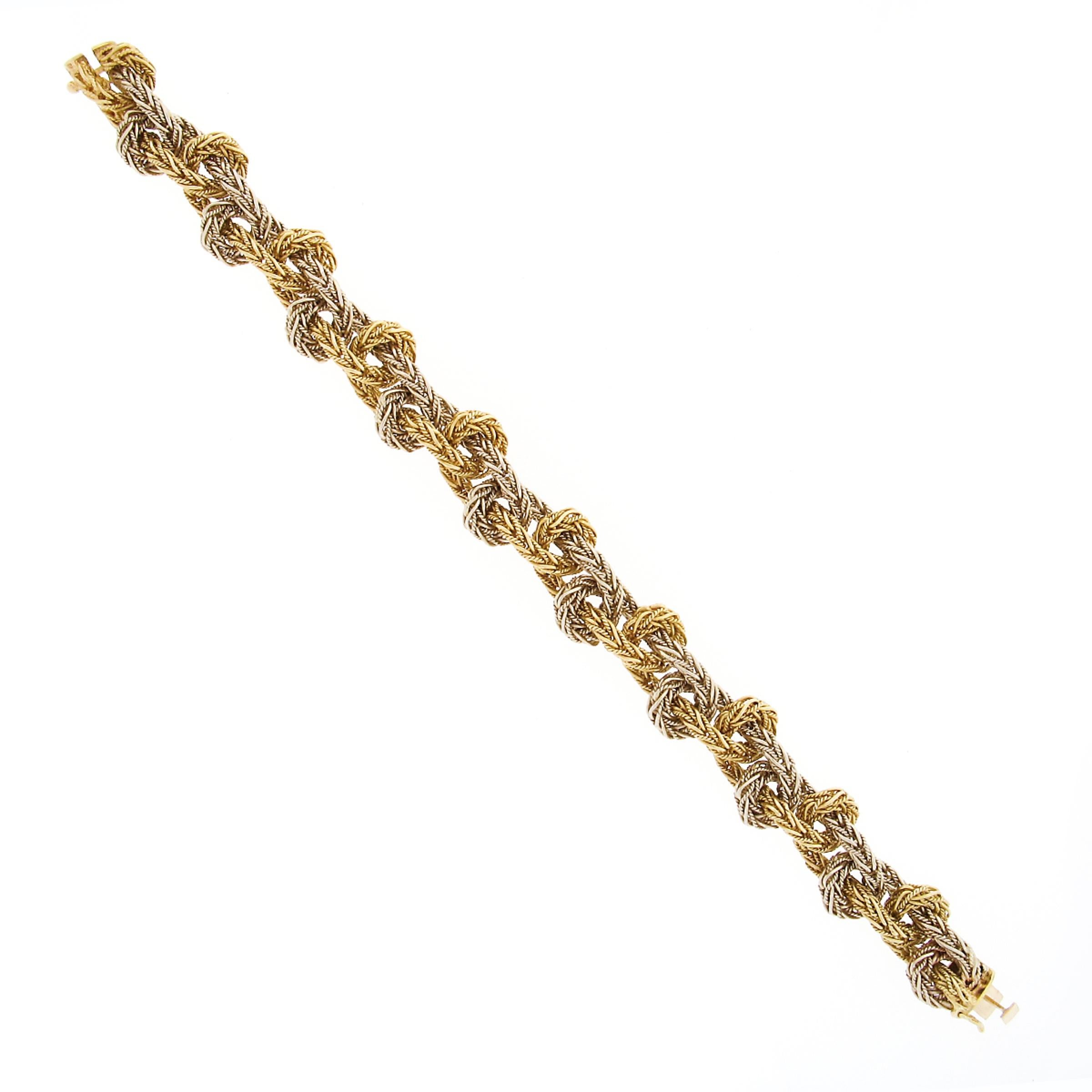 Women's Vintage 18K TT Gold Braided Polished Twisted Wire Wheat Link Into Knot Bracelet For Sale