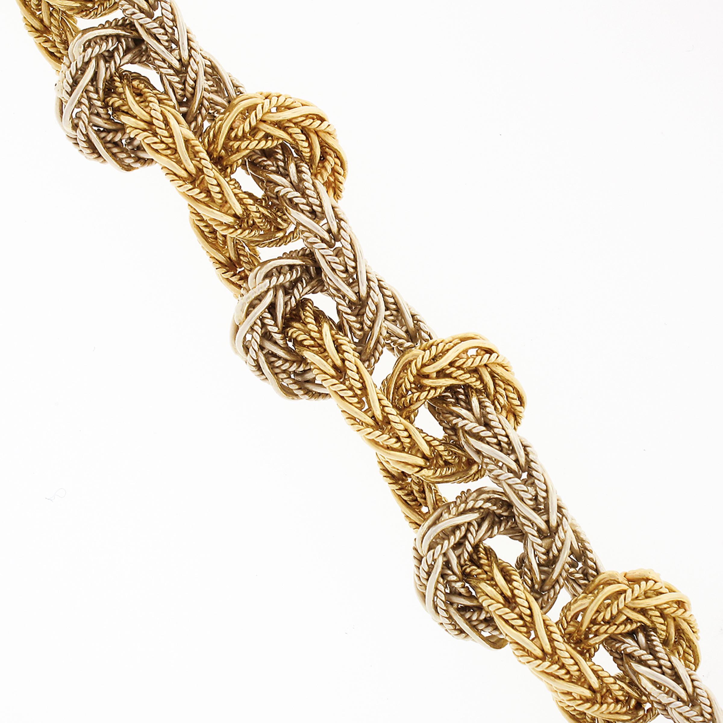 Vintage 18K TT Gold Braided Polished Twisted Wire Wheat Link Into Knot Bracelet For Sale 2