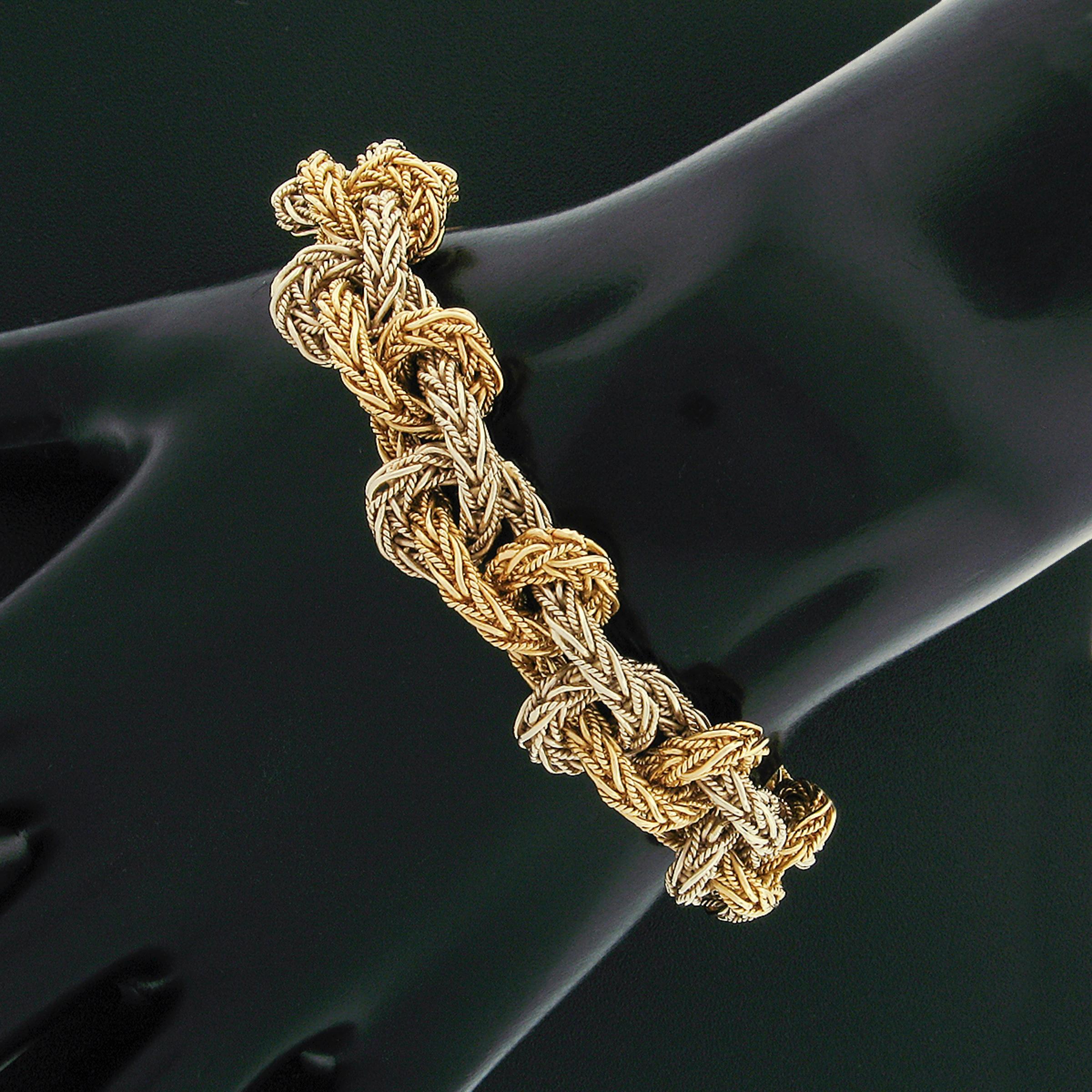 Vintage 18K TT Gold Braided Polished Twisted Wire Wheat Link Into Knot Bracelet For Sale 3