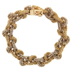 Bracelet vintage en or 18 carats tressé et poli à maillons torsadés en forme de blé sur un nœud