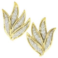 Vintage 18K TT Gold Round Pave Set Diamond Twisted Wire Flame Statement Earrings
