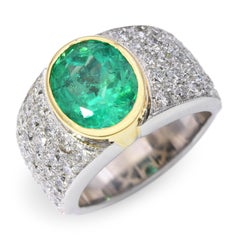 Vintage 18k Two-Tone 3.29ct Emerald and Diamond Statement Ring