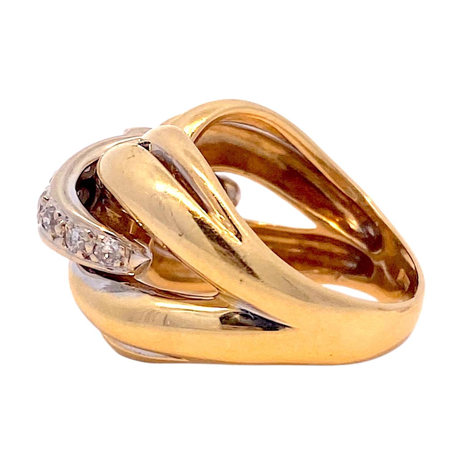 Contemporary Vintage 18K Two Tone Diamond Cocktail Ring For Sale