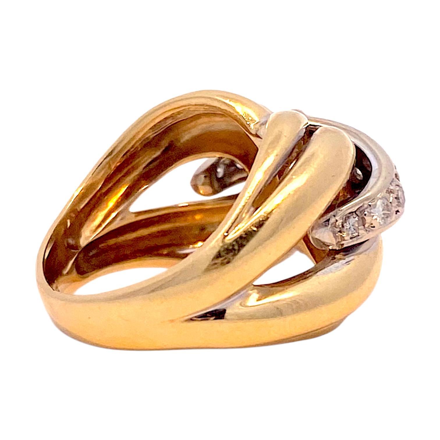 Women's Vintage 18K Two Tone Diamond Cocktail Ring For Sale