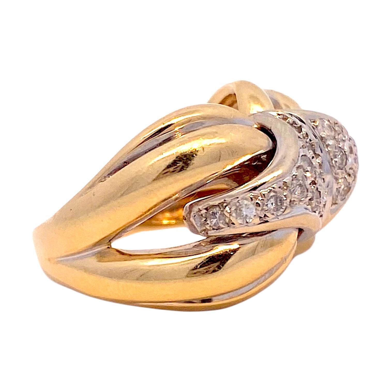 Vintage 18K Two Tone Diamond Cocktail Ring For Sale 1