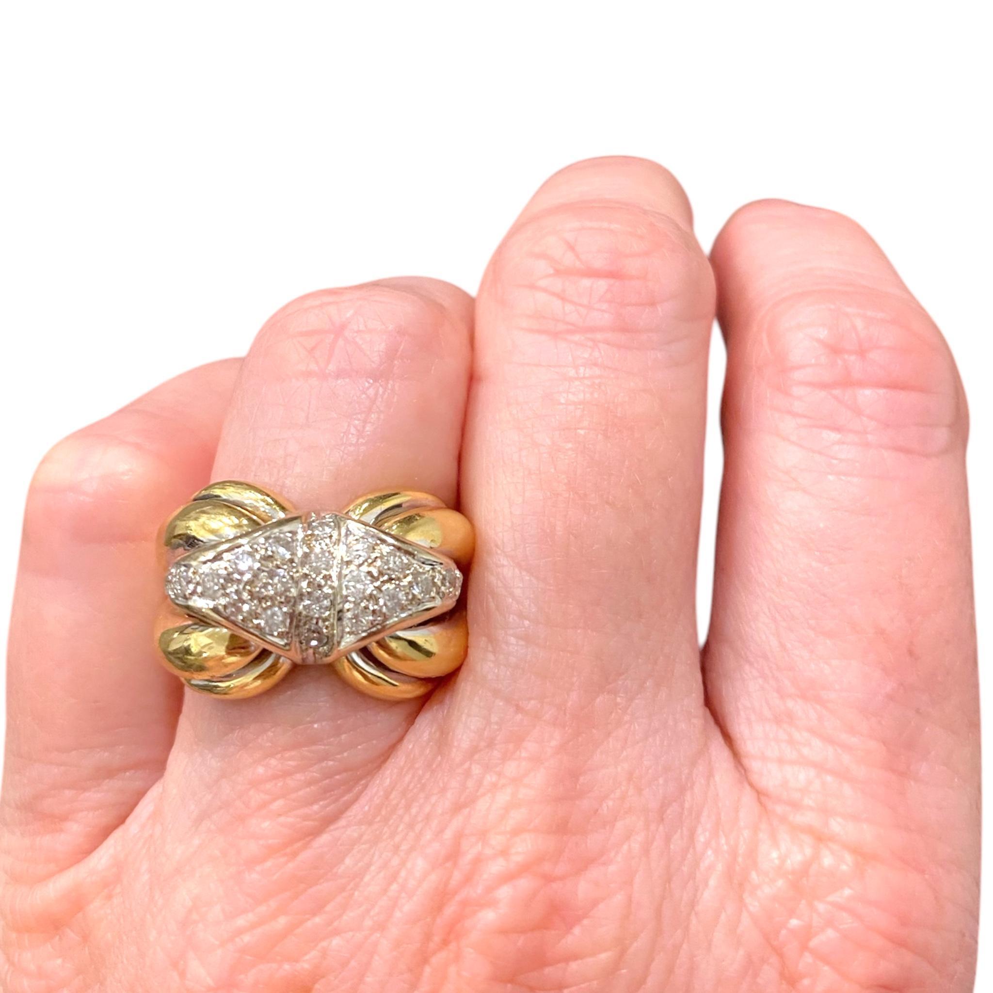 Vintage 18K Two Tone Diamond Cocktail Ring For Sale 2