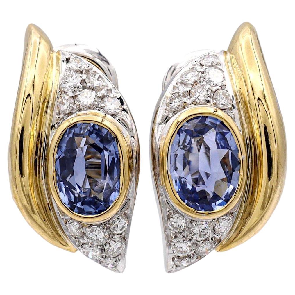 Vintage 18K deux tons GIA Burma No-Heat Sapphire Diamond Clip Earrings