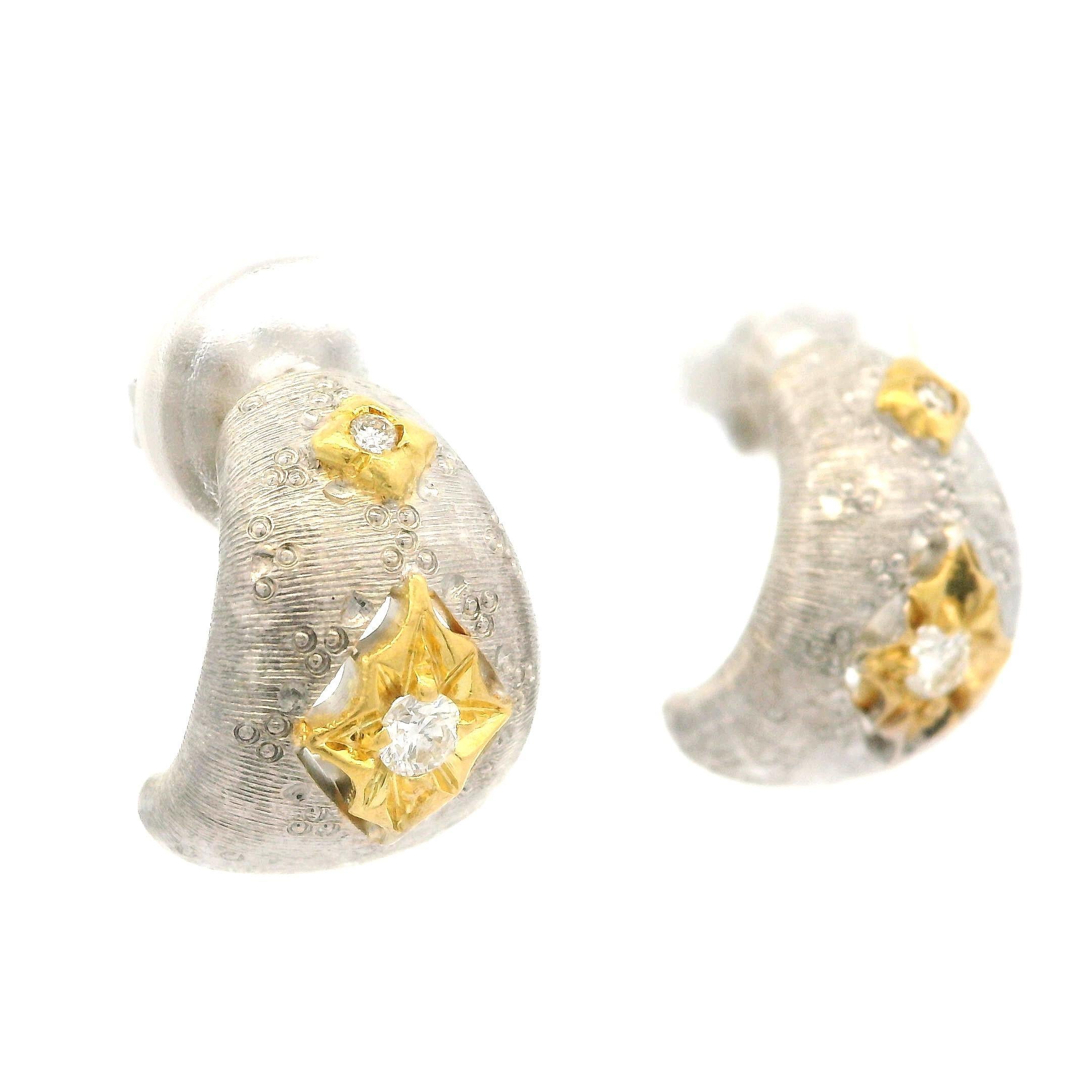 –Stone(s)–
(4) Natural Genuine Diamonds - Round Brilliant Cut - Pave & Bezel Set - H/I Color - SI1/SI2 Clarity - 0.10ctw (approx.)

Material: 18k Yellow & White Gold w/ 14k Gold Backs & Posts
Weight: 6.37 Grams
Backing: Posts w/ Butterfly Closure