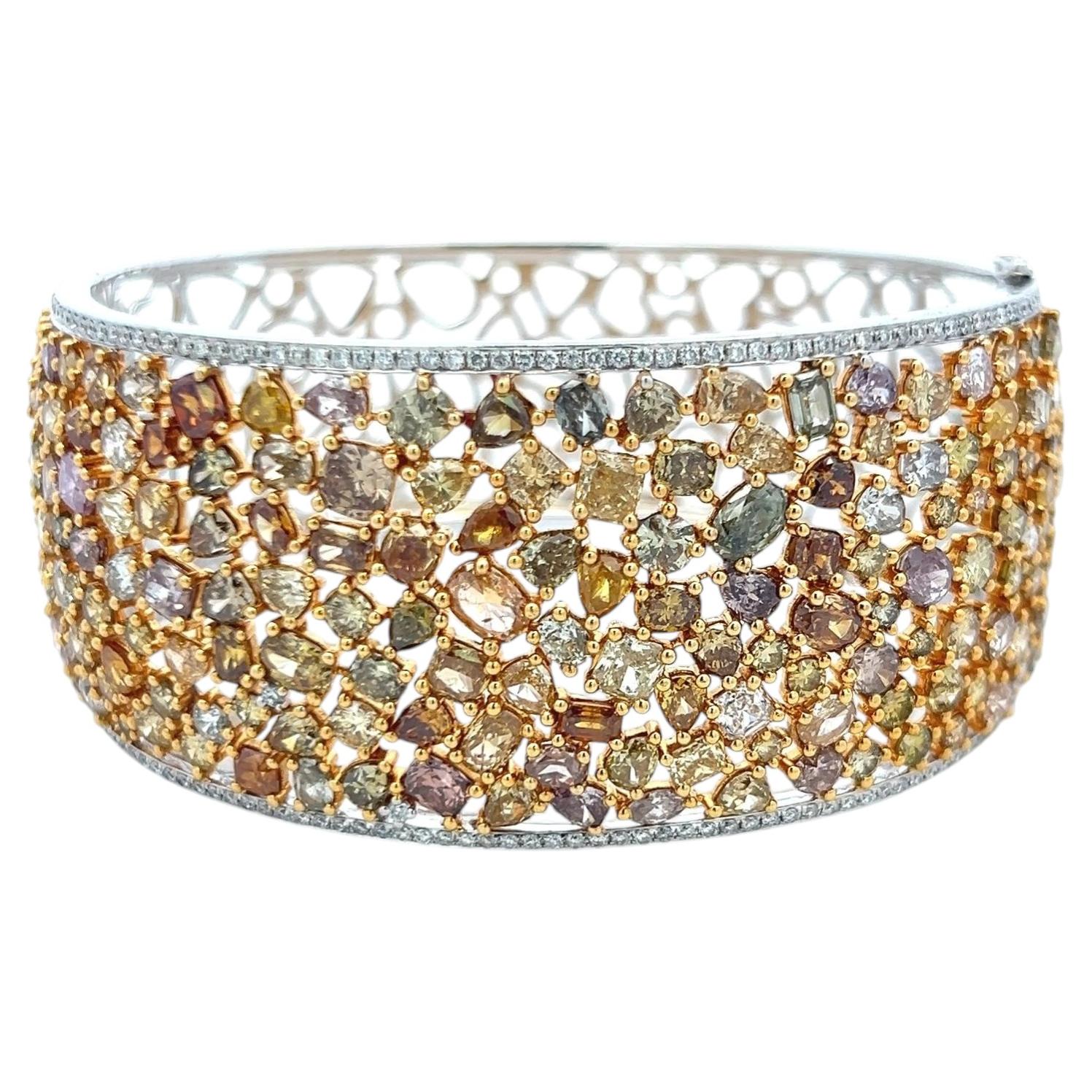 Vintage 18K Two Tone Gold Bangle Bracelet with 22.46 Carat Round Diamonds