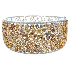 Vintage 18K Two Tone Gold Bangle Bracelet with 22.46 Carat Round Diamonds