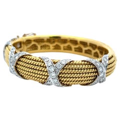 Vintage 18K Two Tone Gold Bangle Bracelet with 3.05 Carat Round G-VS Diamonds