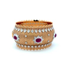 Vintage 18K Two Tone Gold Bangle Bracelet with 4 Carat Diamonds and 9 Carat Ruby