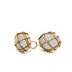 Vintage 18K Two Tone Gold Clip On Earrings with 7.46 Carat Round E-VS Diamonds