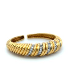 Vintage 18K Two Tone Gold Cuff Bracelet with 0.85 Carat Round G-VS Diamonds