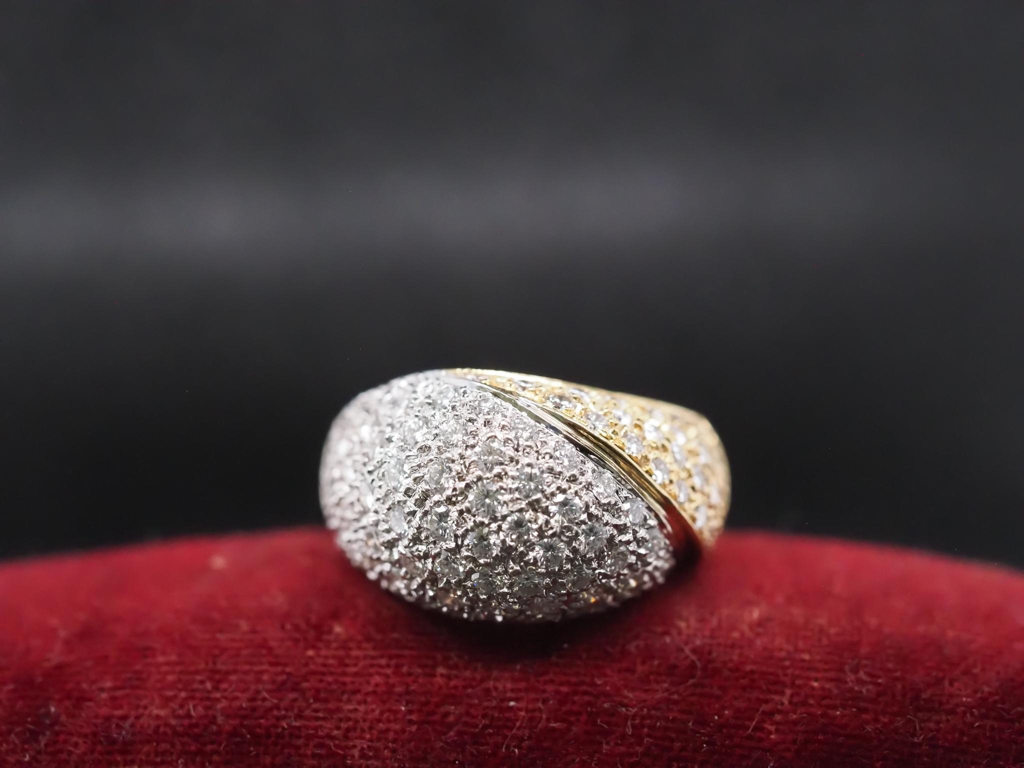 Brilliant Cut Vintage 18K Two Tone Gold Diamond Swirl Ring For Sale