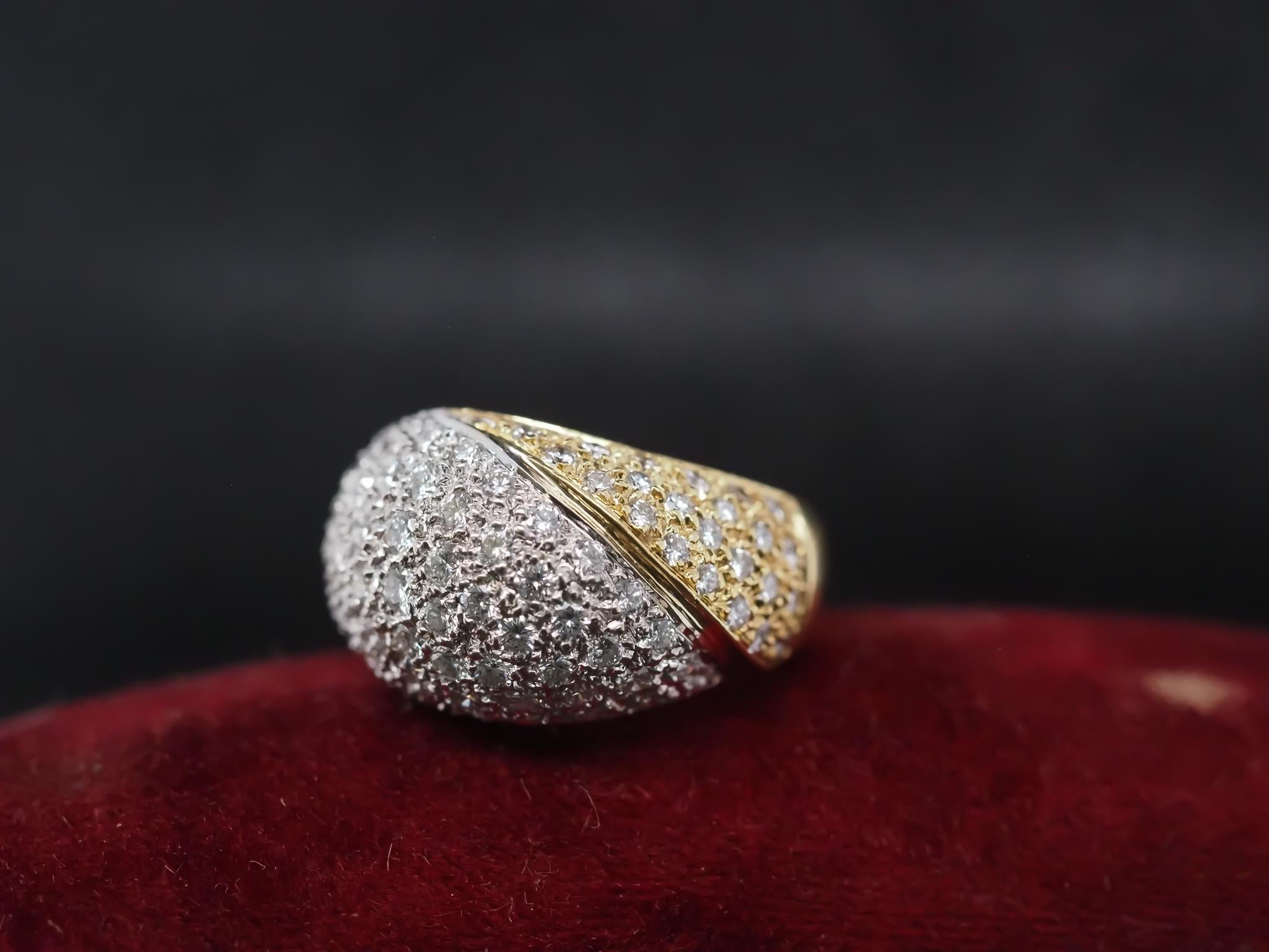 Vintage 18K Two Tone Gold Diamond Swirl Ring In Good Condition For Sale In Hicksville, NY