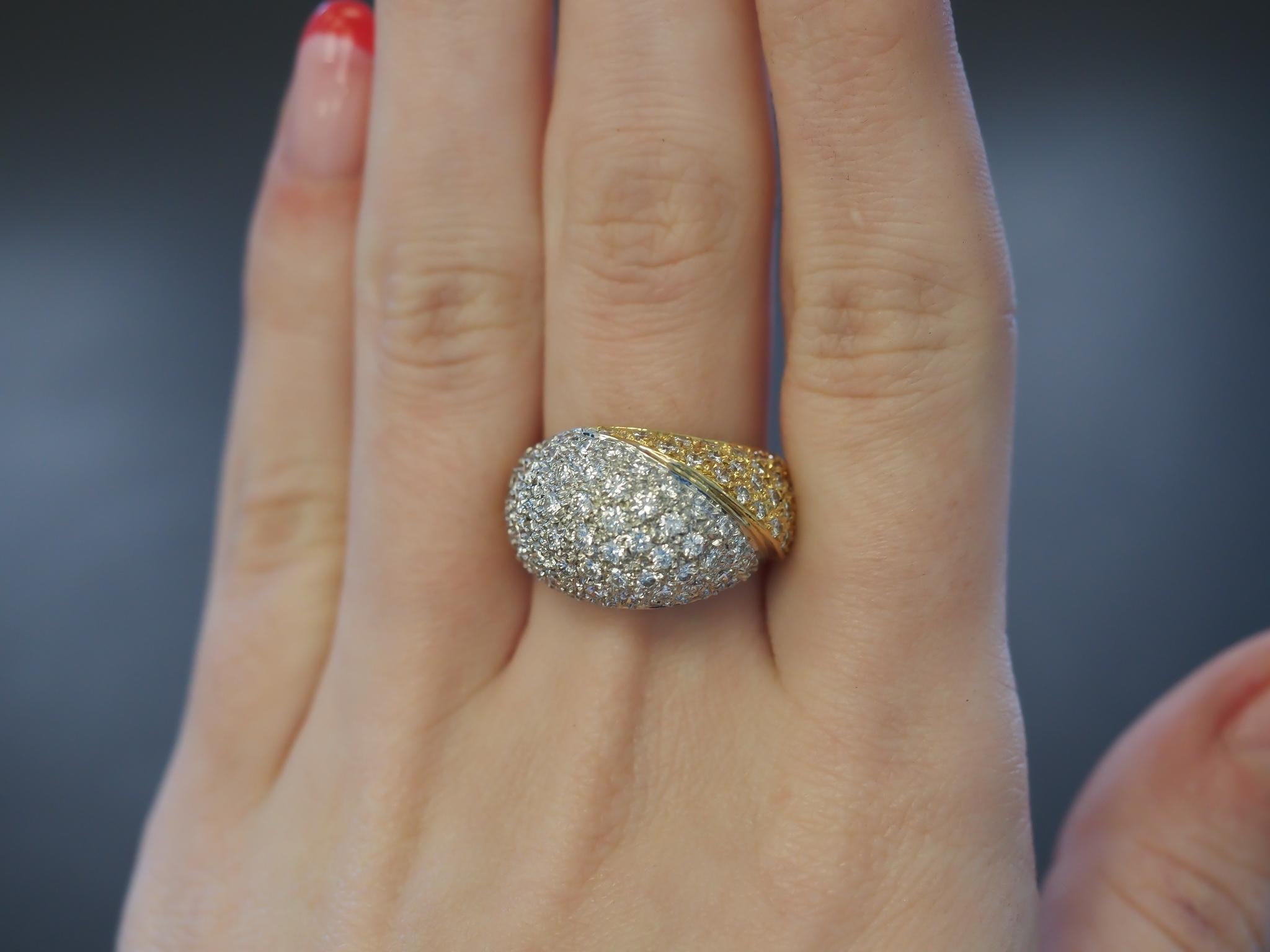 Women's Vintage 18K Two Tone Gold Diamond Swirl Ring For Sale