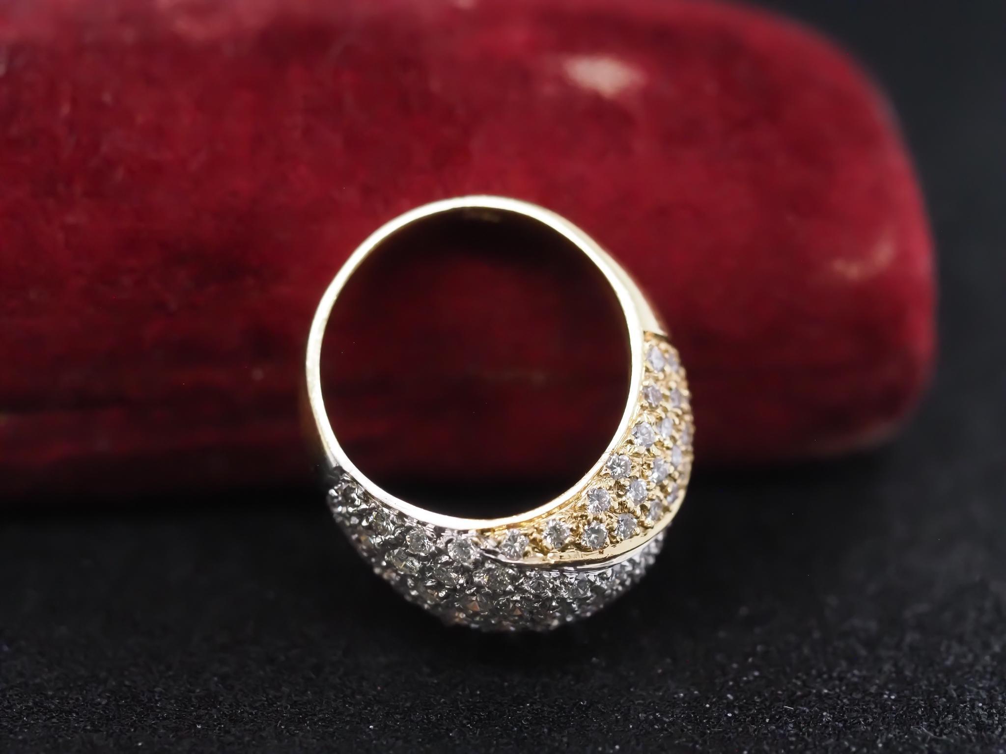 Vintage 18K Two Tone Gold Diamond Swirl Ring For Sale 2