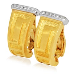 Vintage 18K Zwei-Ton-Gold Griechischer Schlüssel Diamant Ohrringe