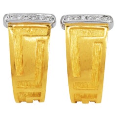 Vintage 18K Zwei-Ton-Gold Griechischer Schlüssel Diamant Ohrringe