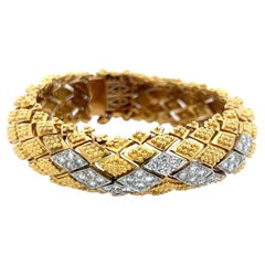 Vintage 18K Two Tone Gold Link Bracelet with 1.8 Carat Round J-SI Diamonds