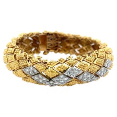 Bracelet vintage à maillons en or bicolore 18 carats (or et platine) serti de diamants ronds de 1,8 carat (couleur J, pureté SI)