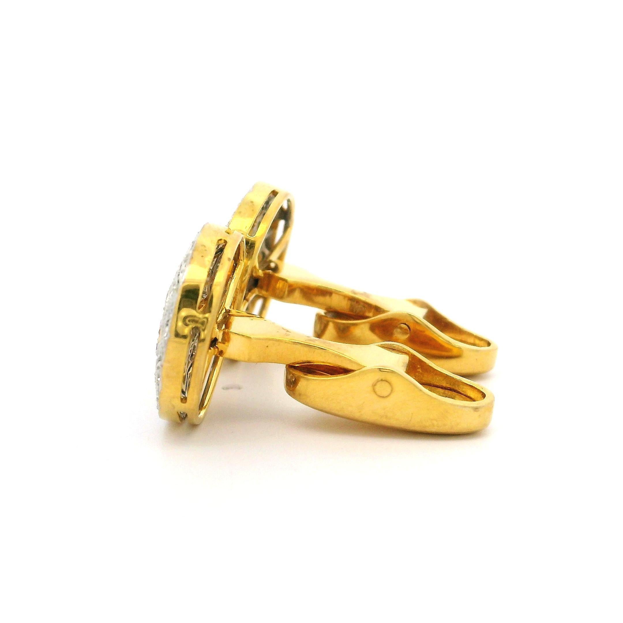 Vintage 18k Two Tone Gold Ruby & Diamond Mosaic Maltese Cross Round Cufflinks 1